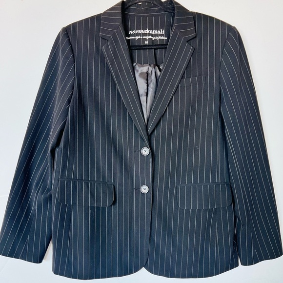 Norma Kamali Jackets & Blazers - NORMA KAMALI Black White Pin-Stripe 2-Button Notch Collar Blazer Jacket